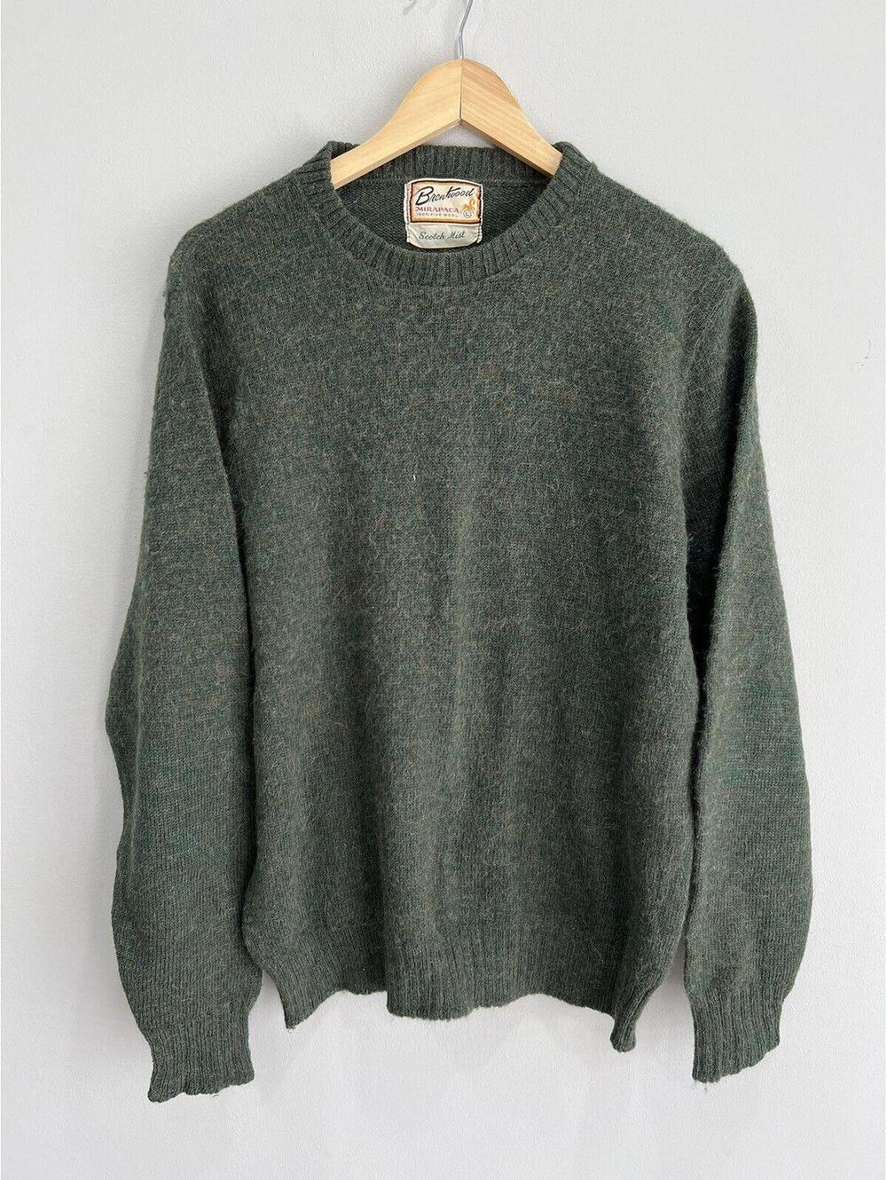 Vtg 1960s Brentwood Mirapaca Wool Sweater knit green mohair